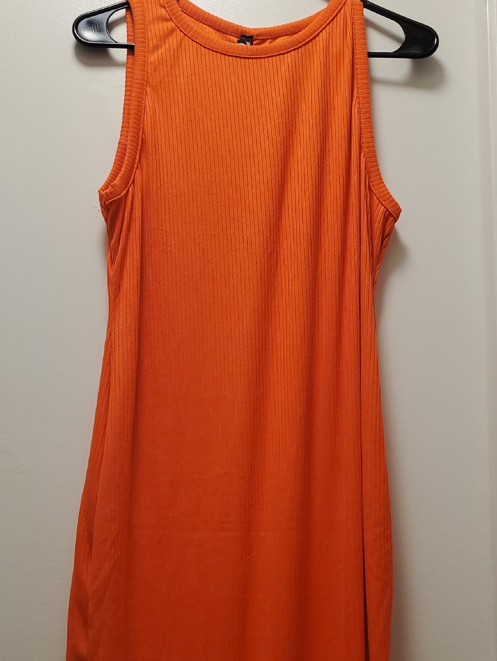 Sleeveless Ribbed Midi Dress in Bright Orange